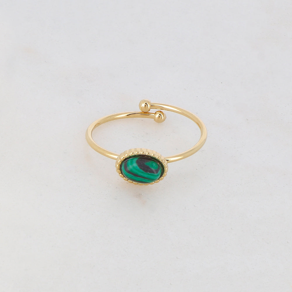 Small Malachite - Ring - Natuursteen - Stainless Steel - Verstelbaar