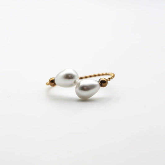 2 Pearls - Ring - Stainless Steel - Verstelbaar