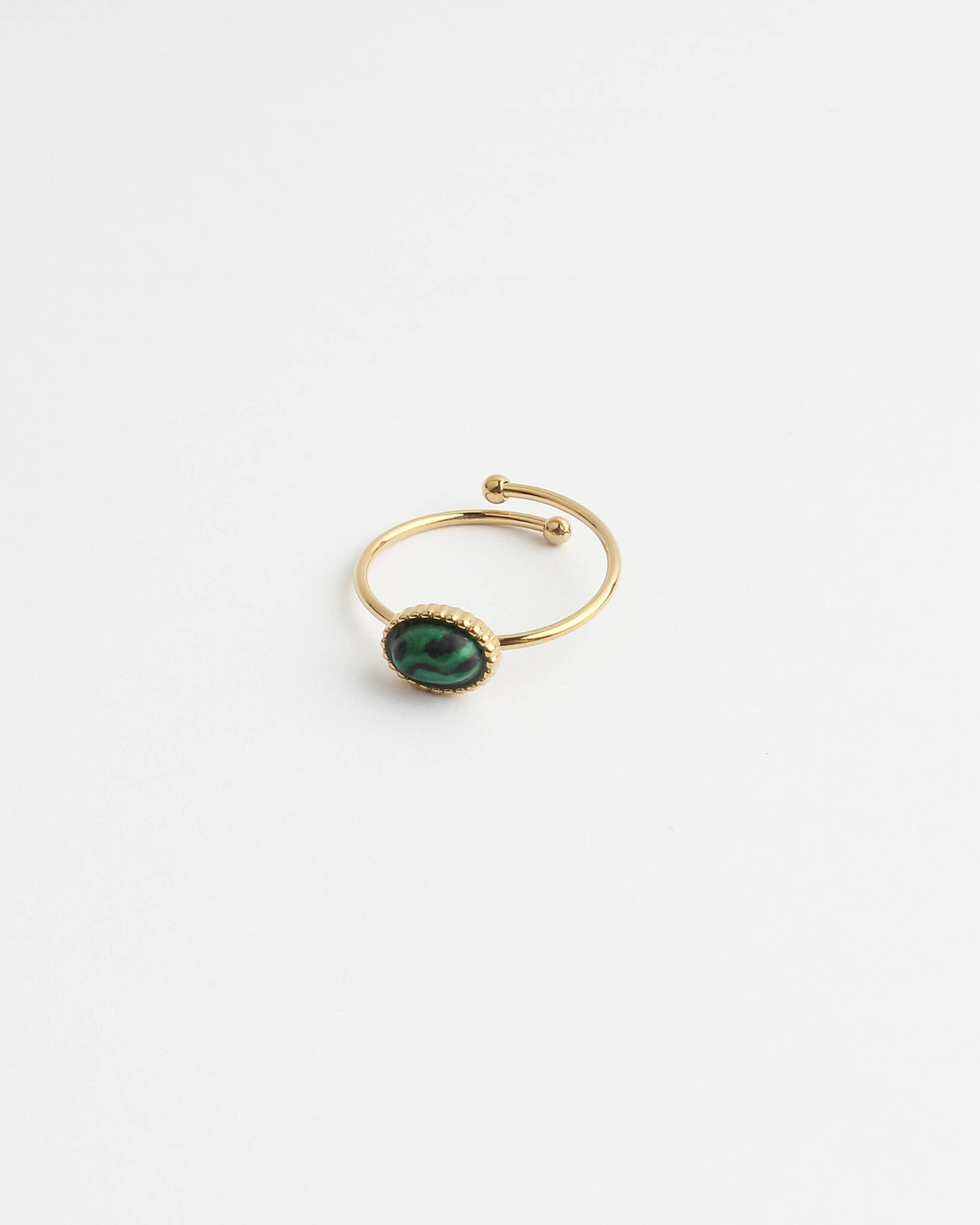 Small Malachite - Ring - Natuursteen - Stainless Steel - Verstelbaar