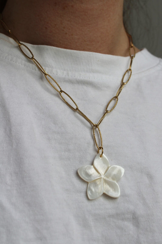 Big White Flower- Ketting - Stainless Steel